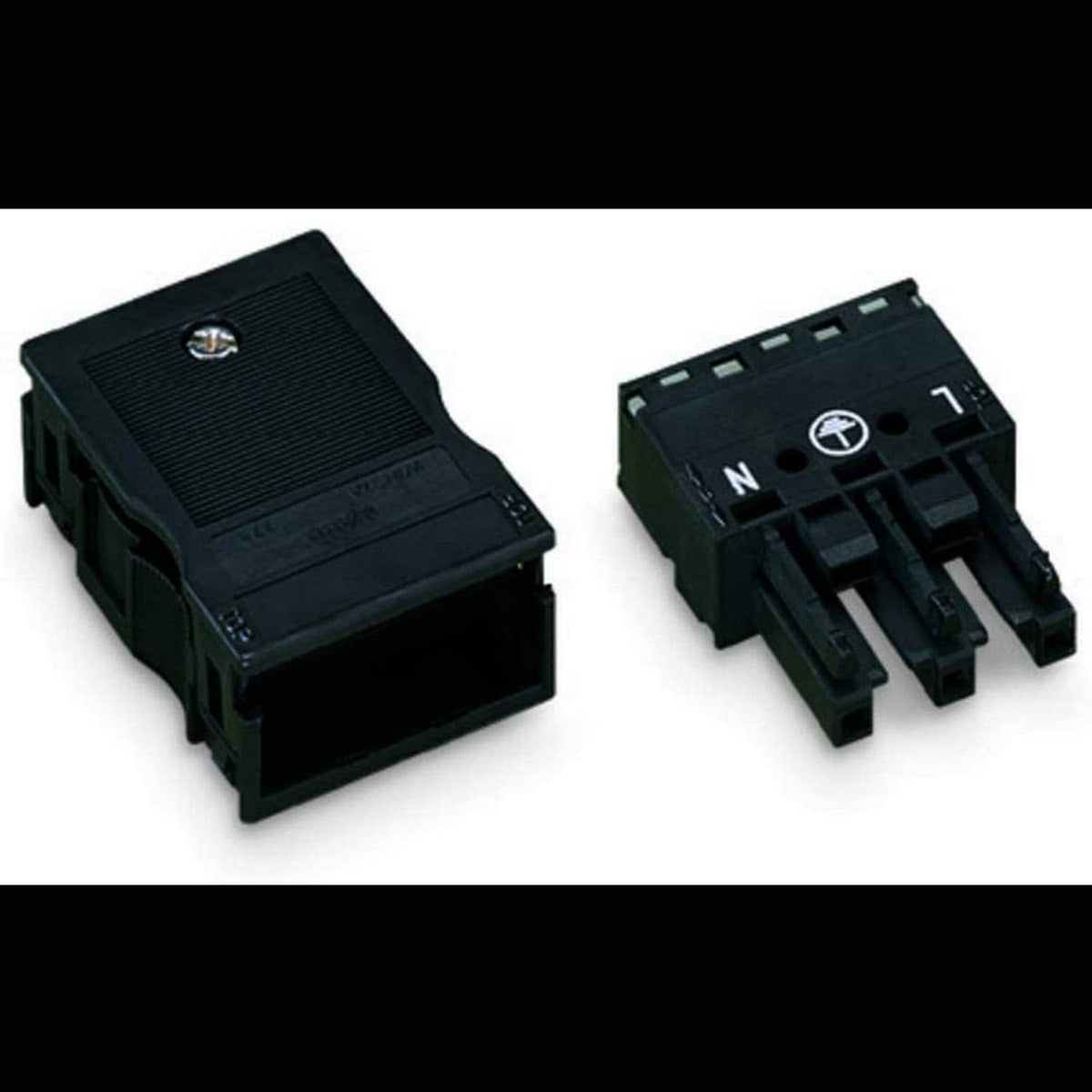 WAGO black 3-position plug-in terminal block with screw-less openings, 5.08mm pitch
