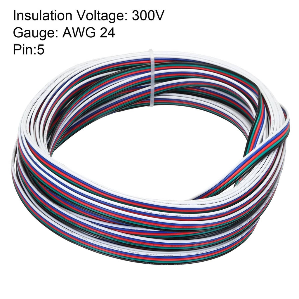 Tinned copper 5-conductor electrical wire spool, multicolor strands in a coiled bundle