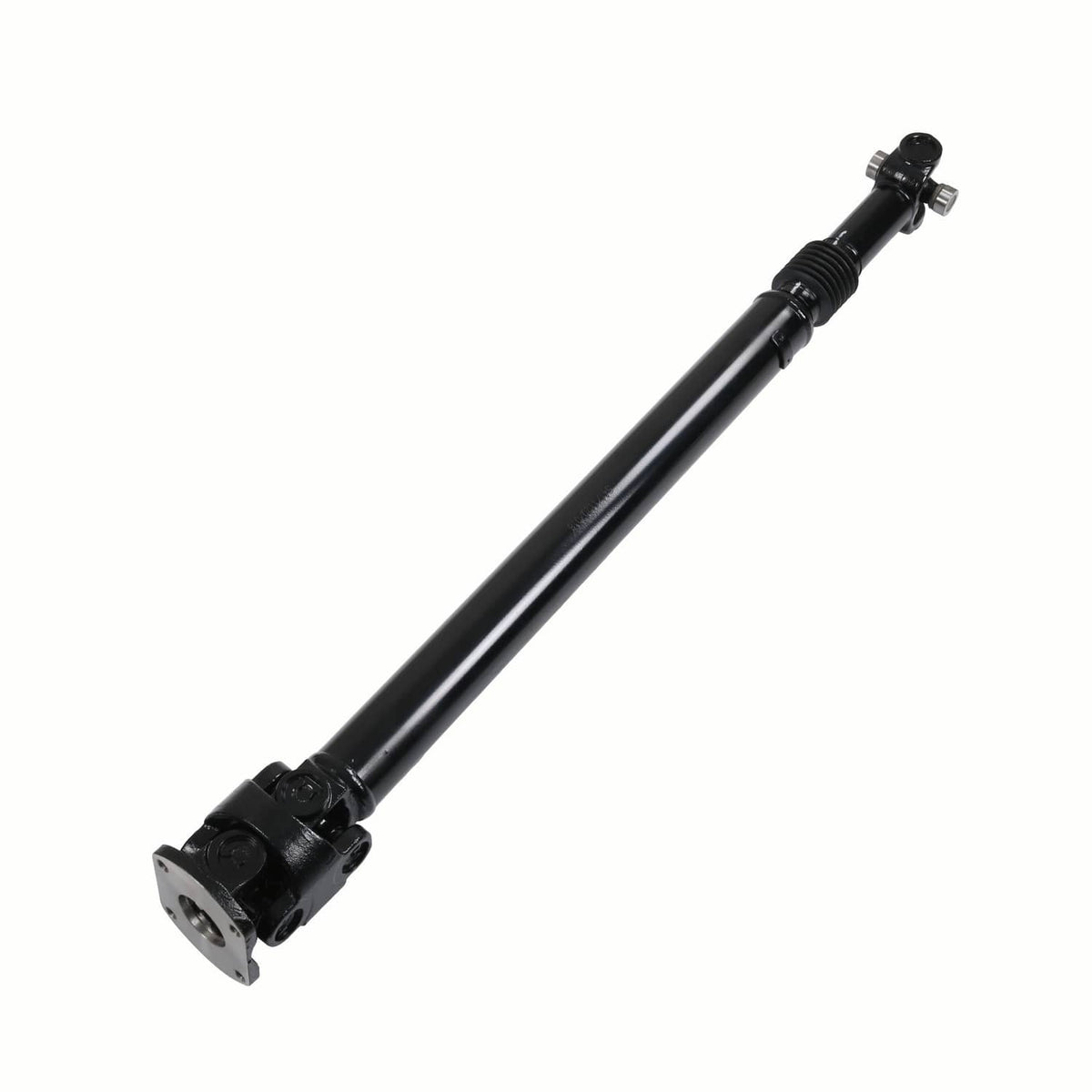 Front driveshaft prop shaft, black steel tube with flange yokes and end fittings