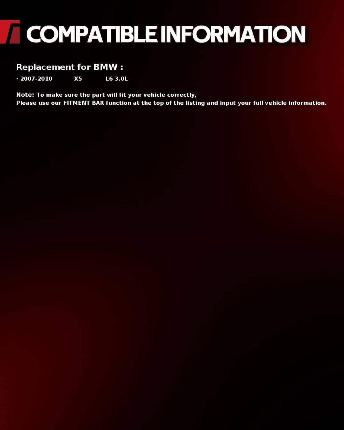 Compatibility information graphic listing BMW X5 replacement fitment notes
