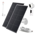 Dark solar panel charger with white wall mount and power cable, accessory pieces included