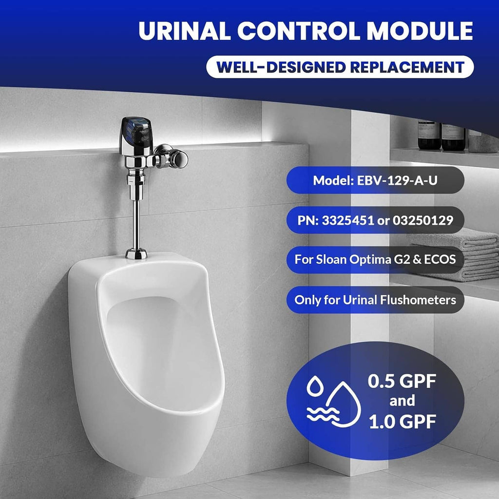 Blue and black urinal control module with two round sensor lenses