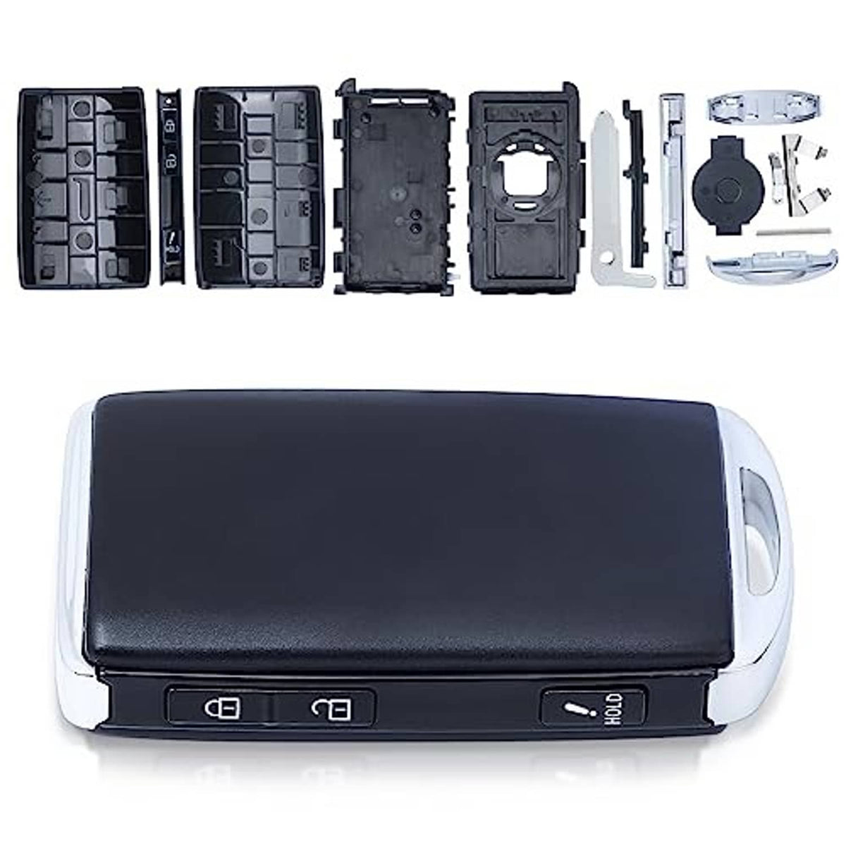 Key fob case shell parts set with black cover and metal emergency key blade