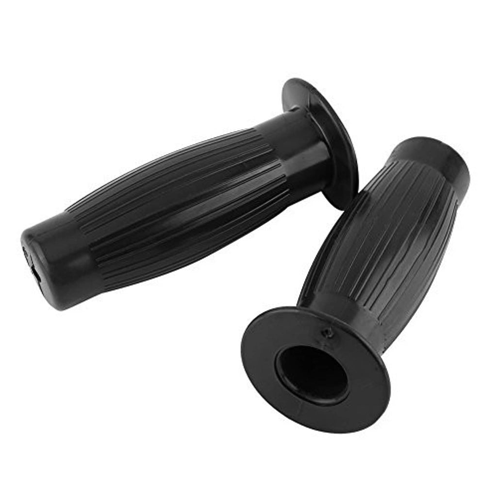 Set of black motorcycle handlebar grips with ribbed surface and open end caps