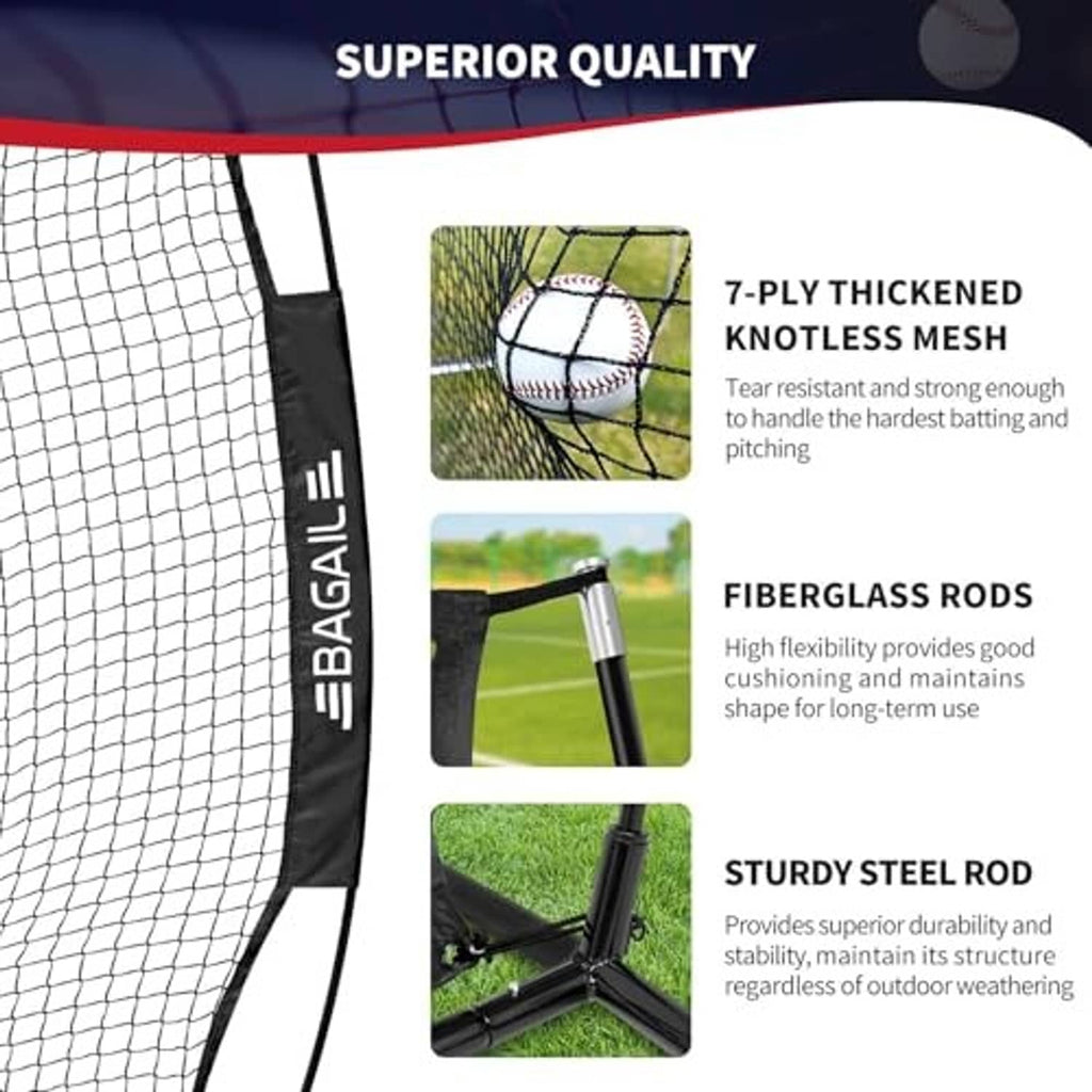 Black practice net with mesh netting, reinforced frame, and red strike zone target