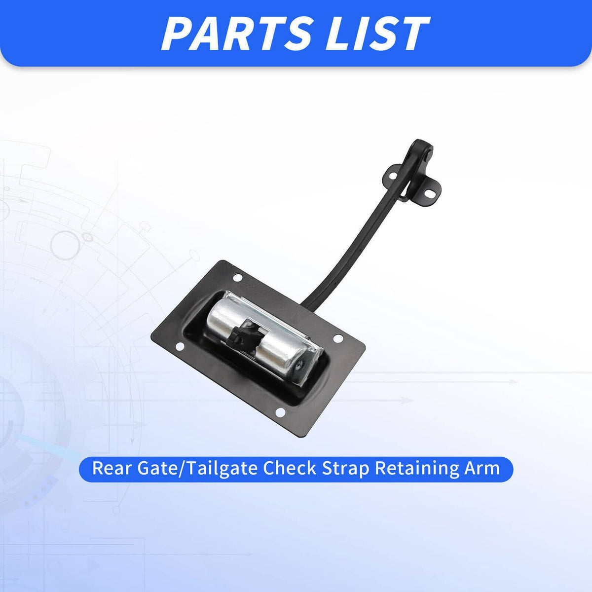 Complete check strap retaining arm set with black plates and silver latch
