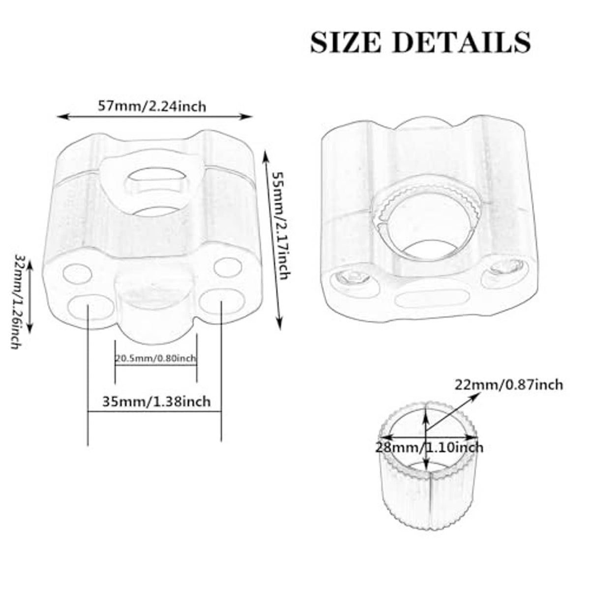 Handlebar riser size detail diagram with dimensions for red clamp hardware