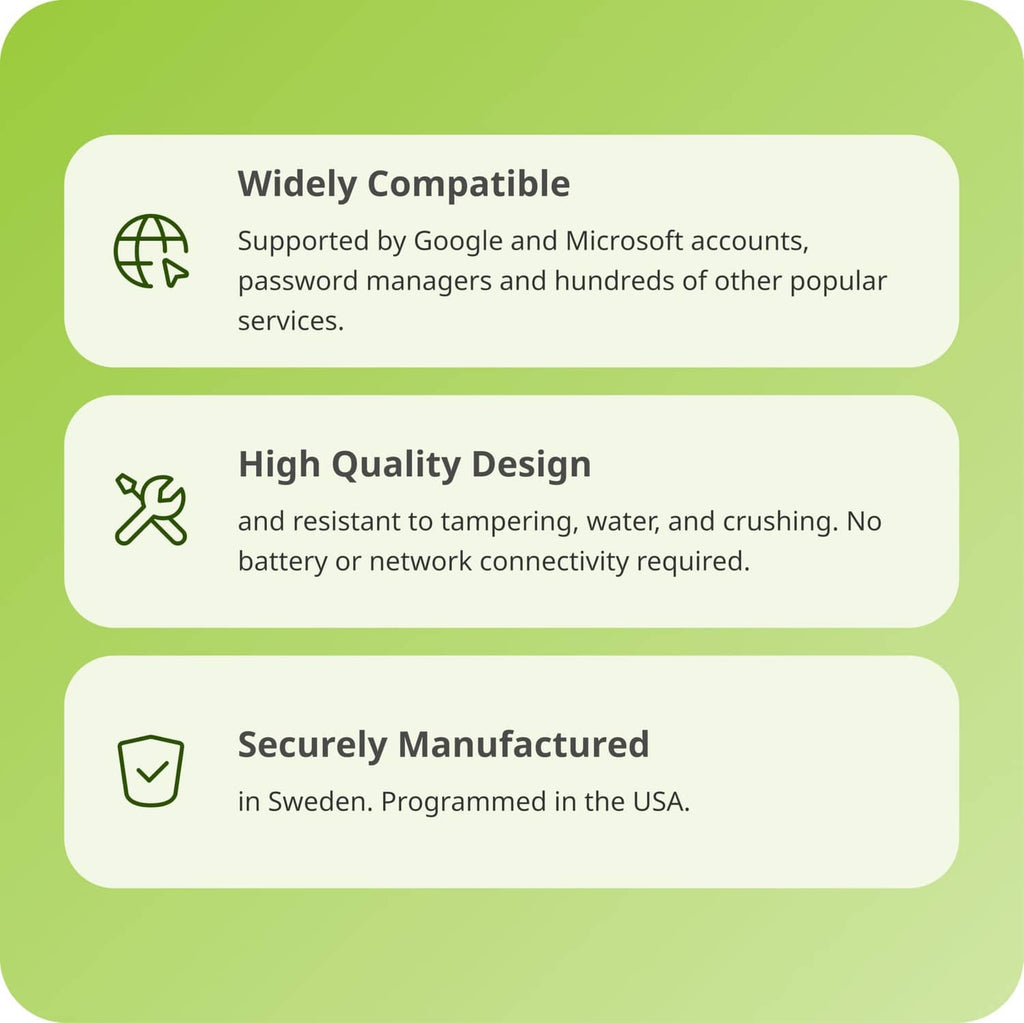 NFC USB-C security key infographic with quality design and checkmarks