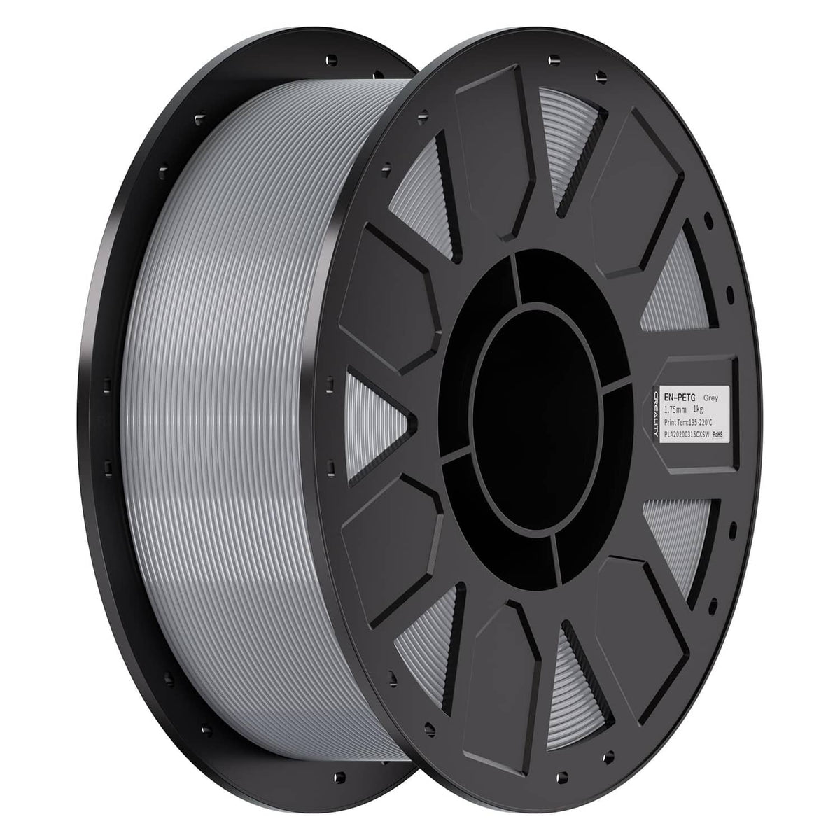 Grey PETG 3D printer filament spool, 1.75mm on black reel