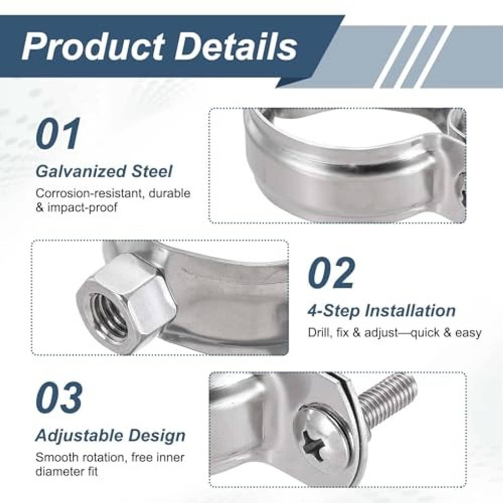 Galvanized steel adjustable pipe clamp with rotating band and mounting nuts