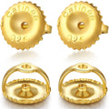 Gold screw earring backs with posts, scalloped 925 discs, front and rear views
