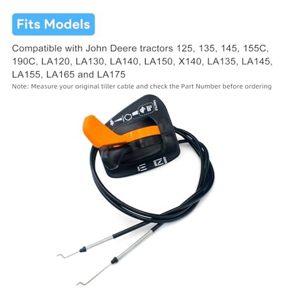 Throttle/choke cable with orange-and-black module and exposed cable ends with springs