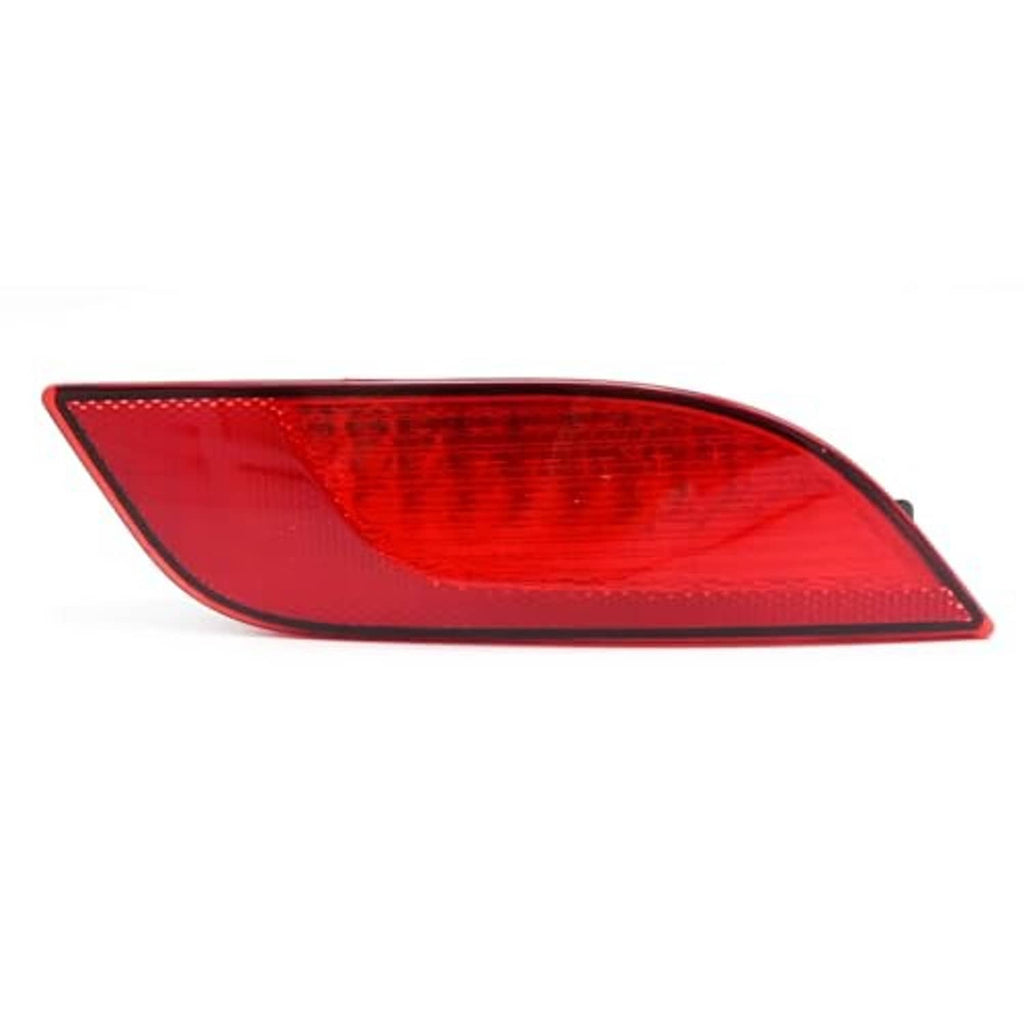 Red right-side rear bumper reflector lens with black edging and segmented pattern