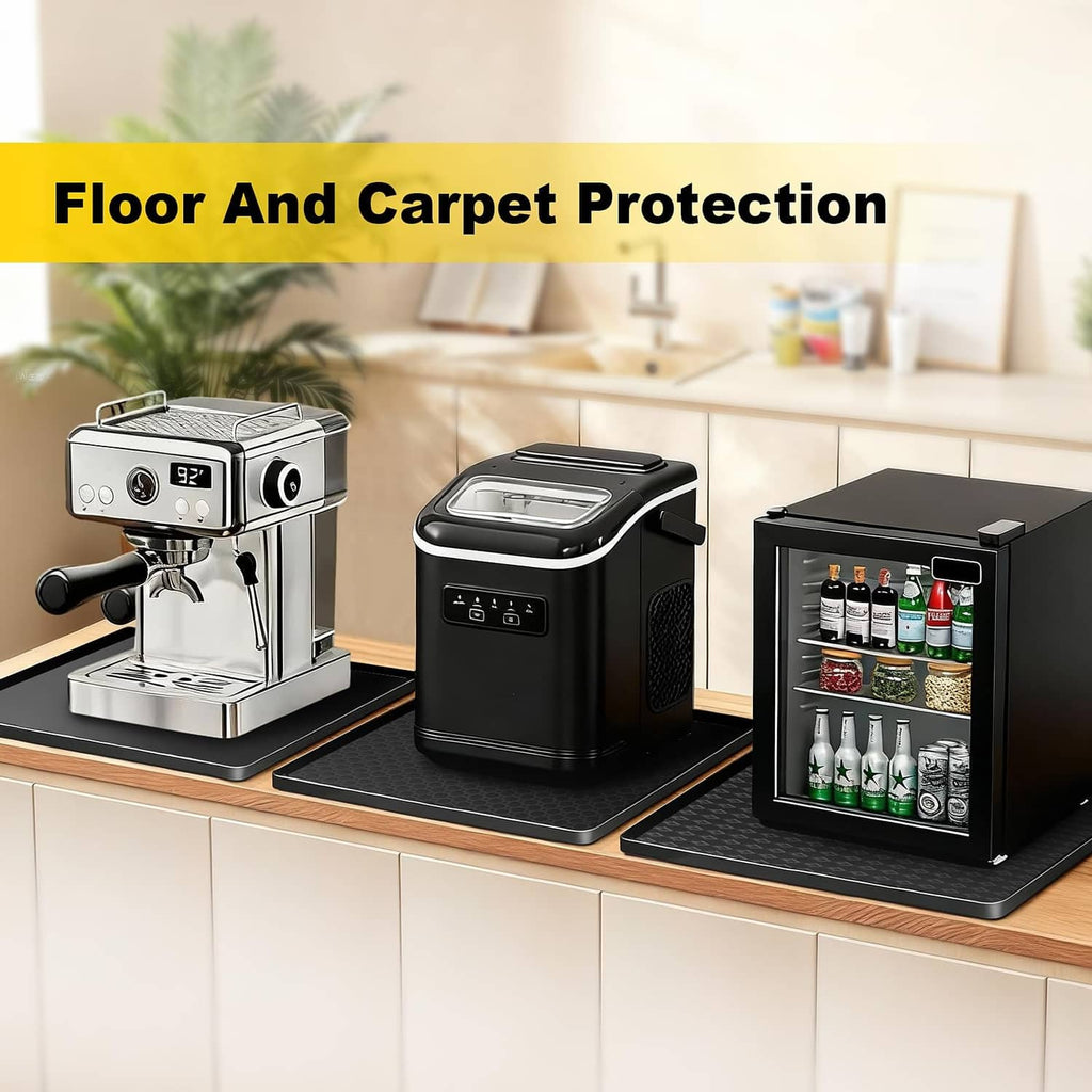 Black silicone appliance mat for floor protection with textured grip