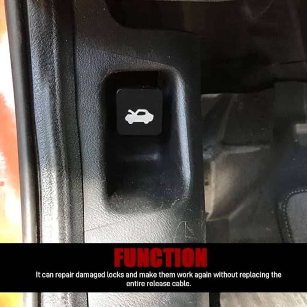 Black hood release handle icon button on car interior panel