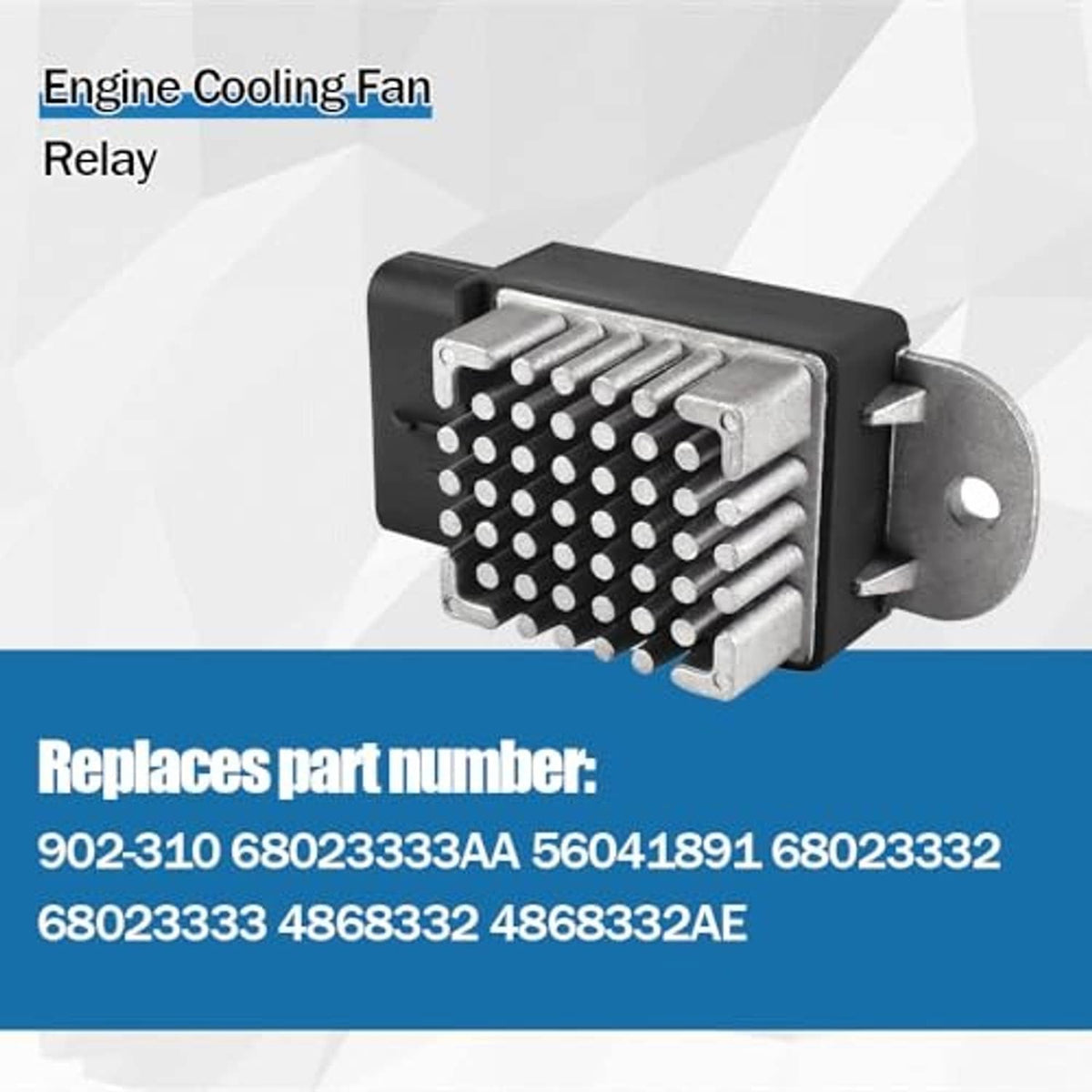 Engine cooling fan relay unit with black housing and silver metal pin contacts