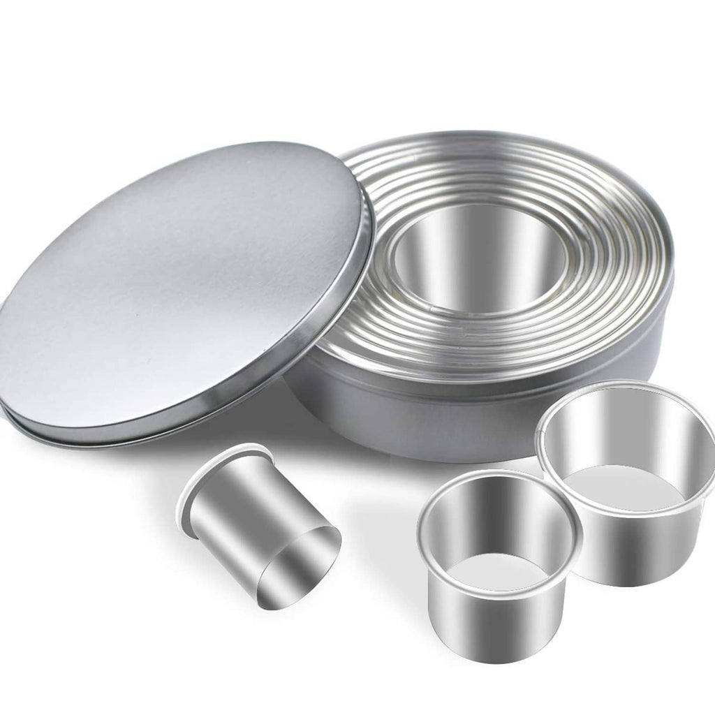 Stainless steel round cookie cutter set with nested circles and small cylinder pieces