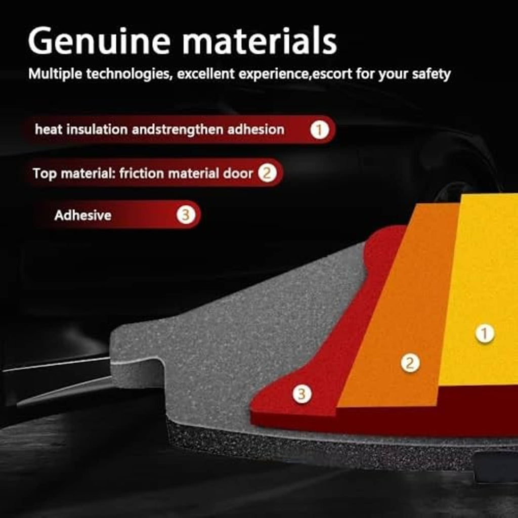 Ceramic brake pad showing layered friction material and adhesive bonding detail