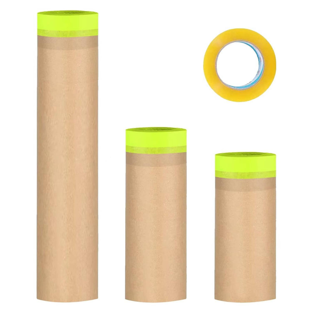 Masking tape and drape roll set with brown film and bright green sealing tape