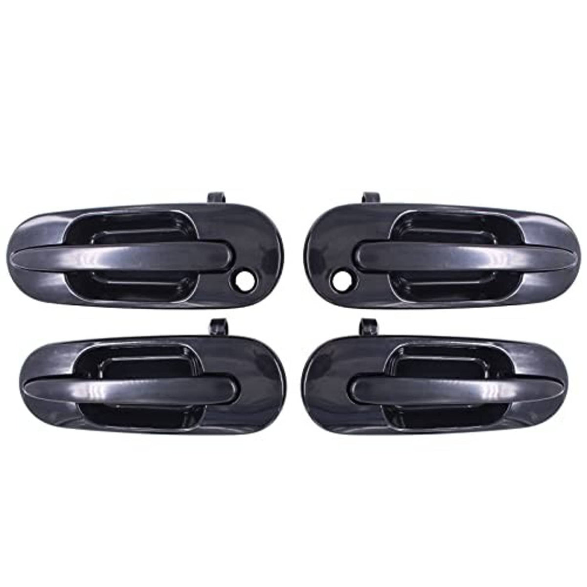 Set of four dark gray exterior door handles with black release button openings