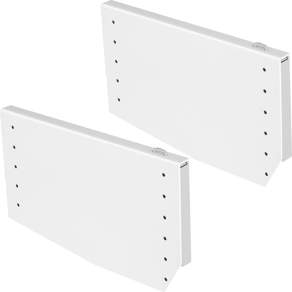 Pair of white metal Murphy bed support brackets with evenly spaced mounting holes