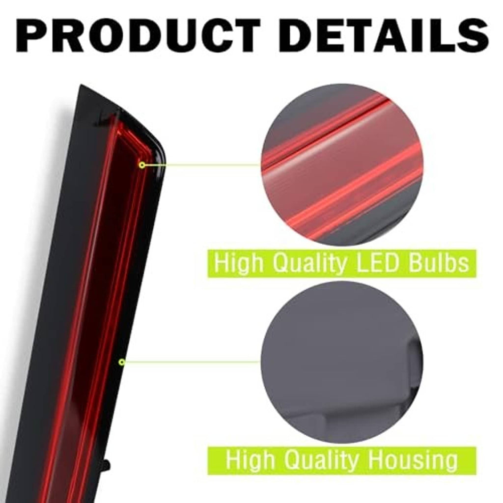 LED high mount stop light housing with red light strip and side corner brackets