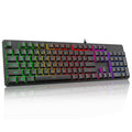 Black 104-key wired gaming keyboard with rainbow LED backlit keys