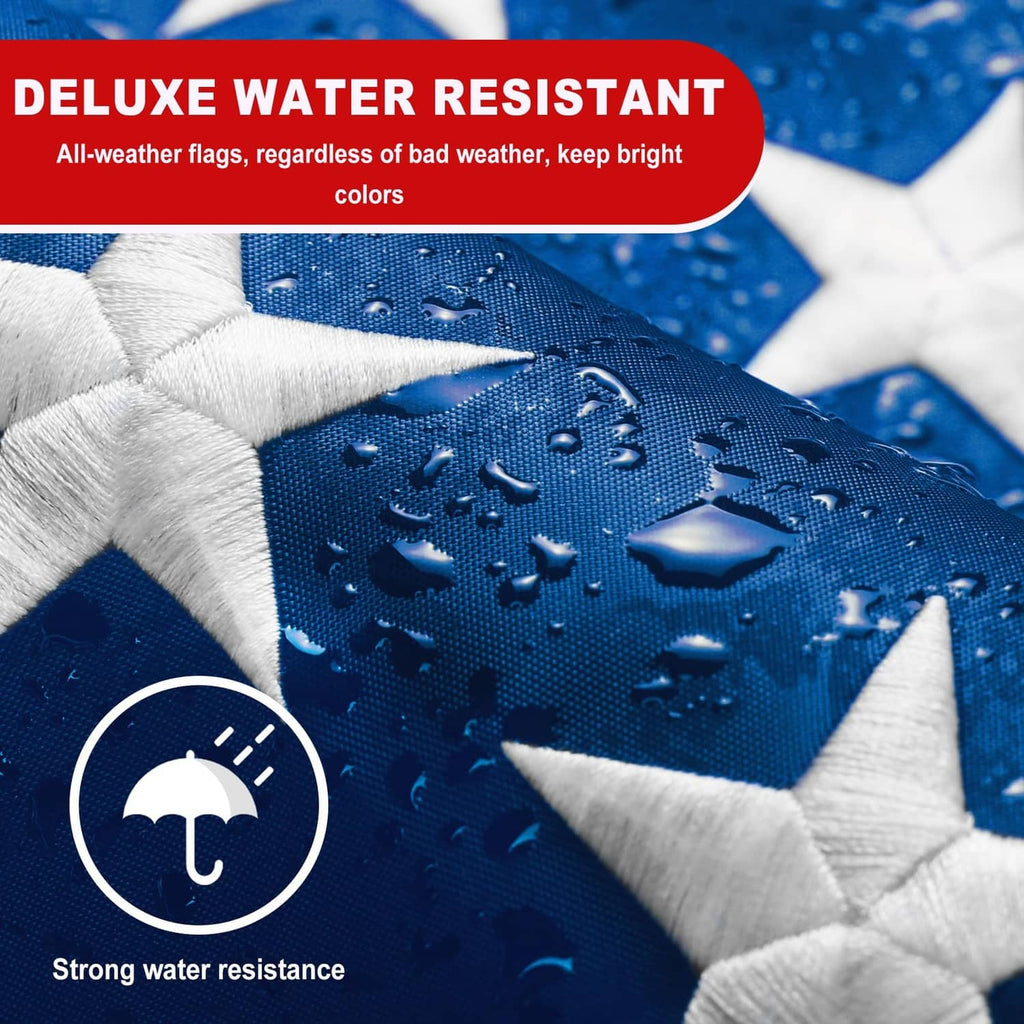 American flag fabric with water droplets over the blue star field