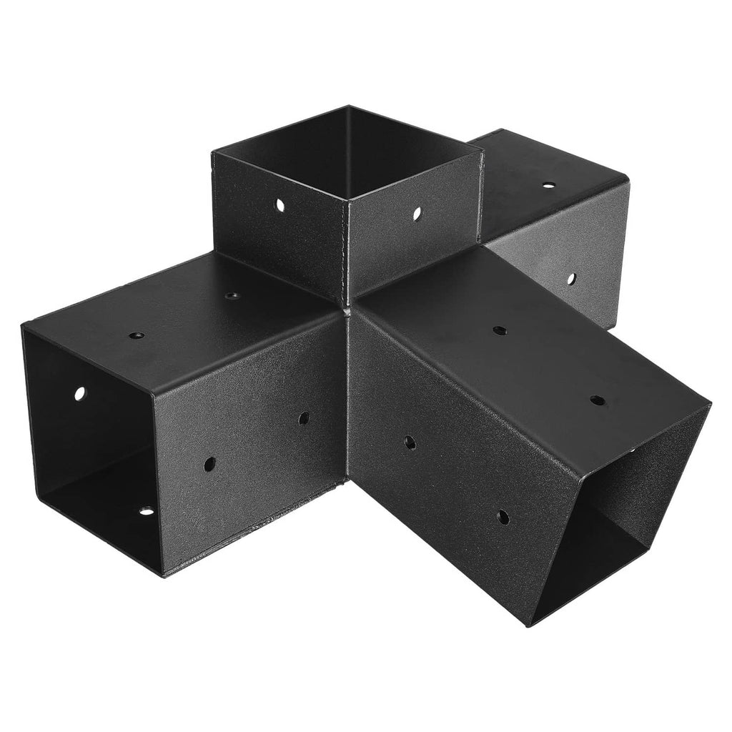 Black 4-way slanted pergola bracket kit inner corner, metal with mounting holes