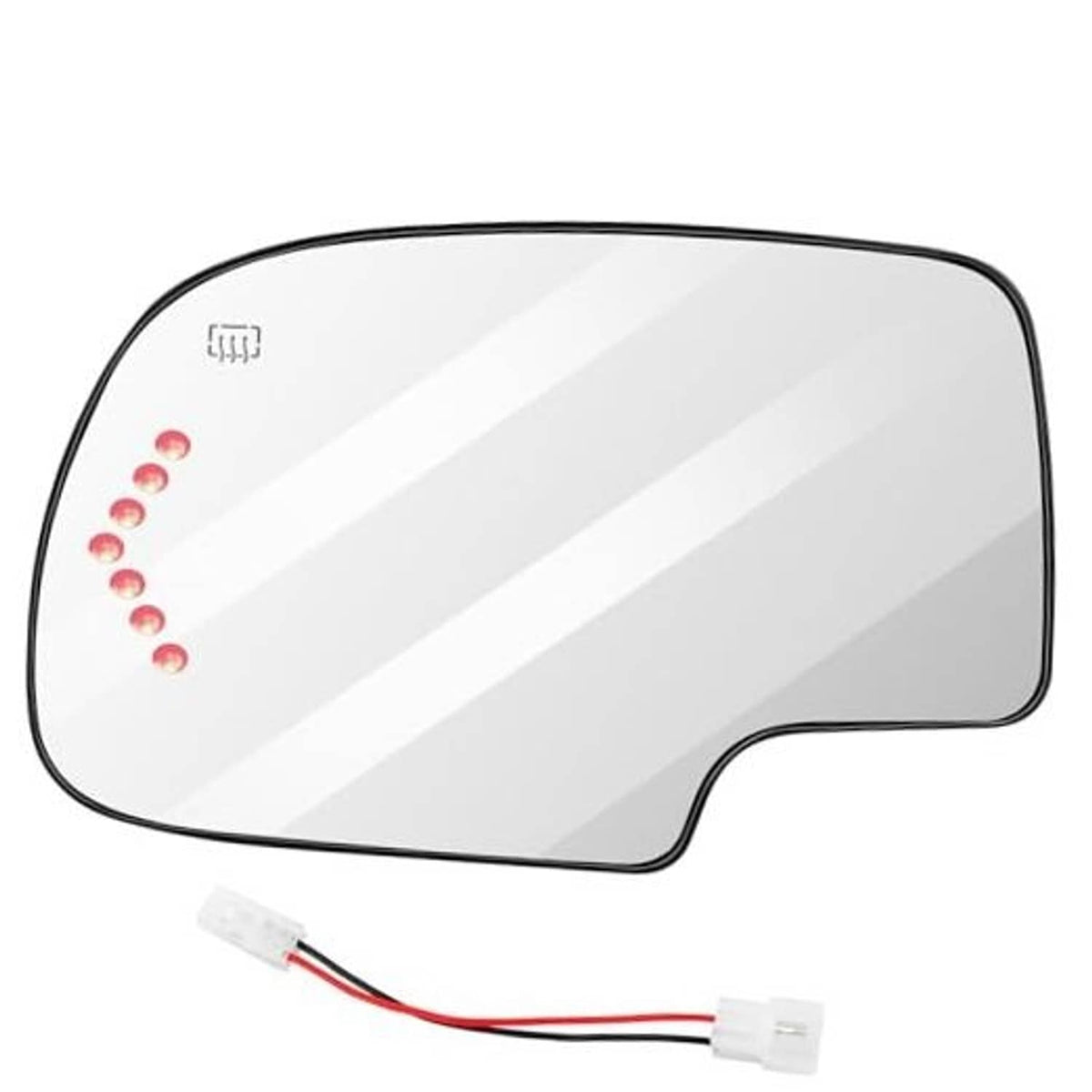 Driver-side mirror glass replacement with black outer frame and reflective panel