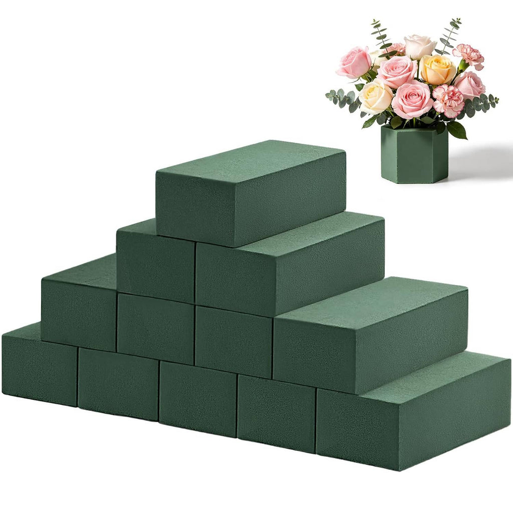 Dark green floral foam blocks set, stacked cubes for wet and dry floral arranging
