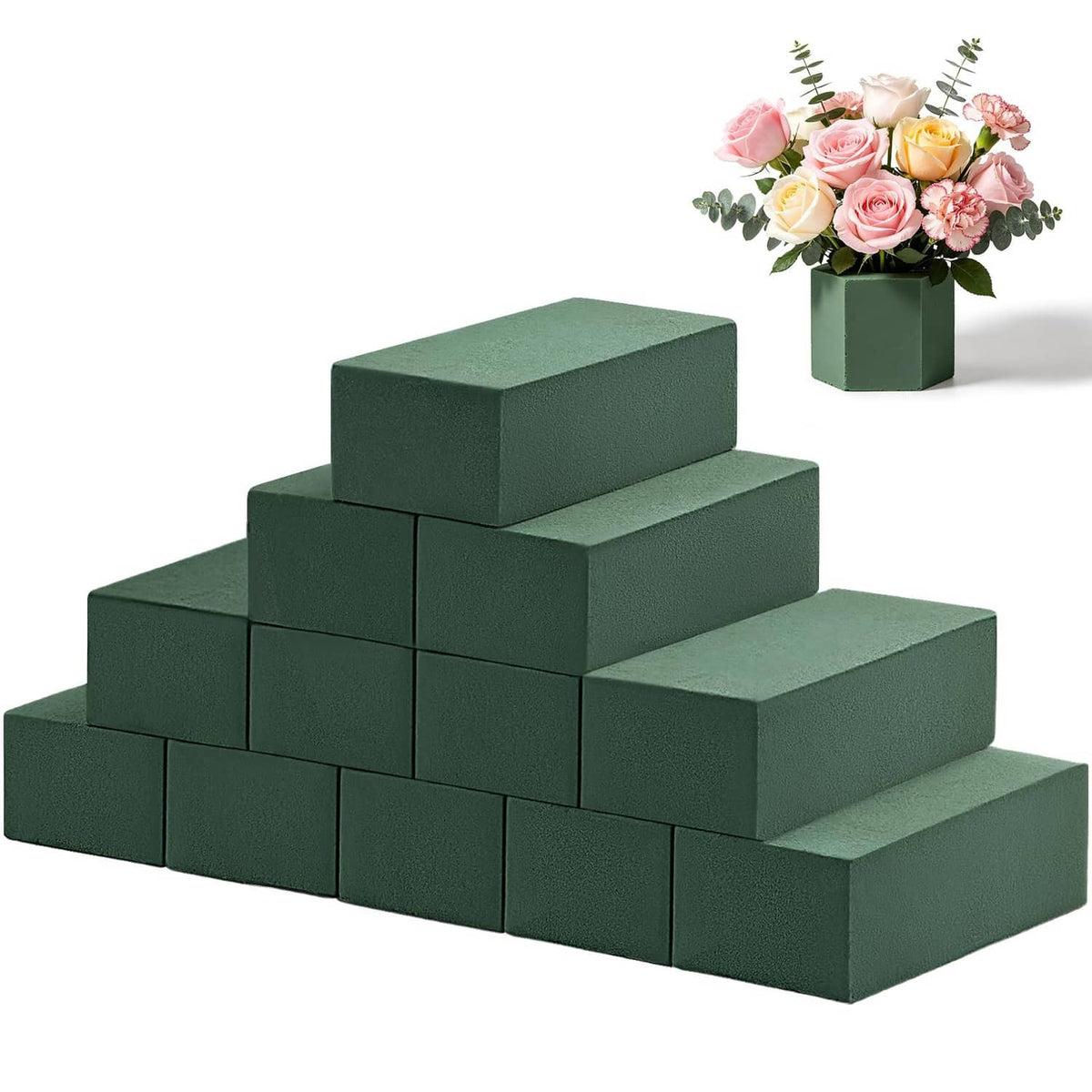 Dark green floral foam blocks set, stacked cubes for wet and dry floral arranging