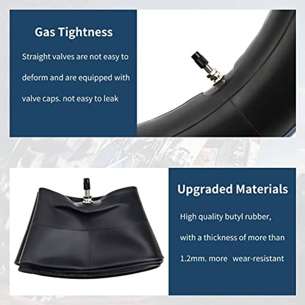 Black heavy-duty inner tube with straight valve stem and folded top seam