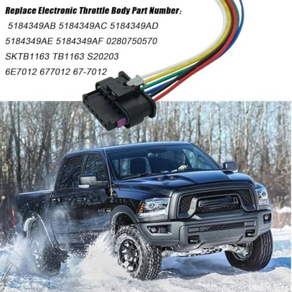 Electronic throttle wiring harness with black 6-pin plug and multicolored wires