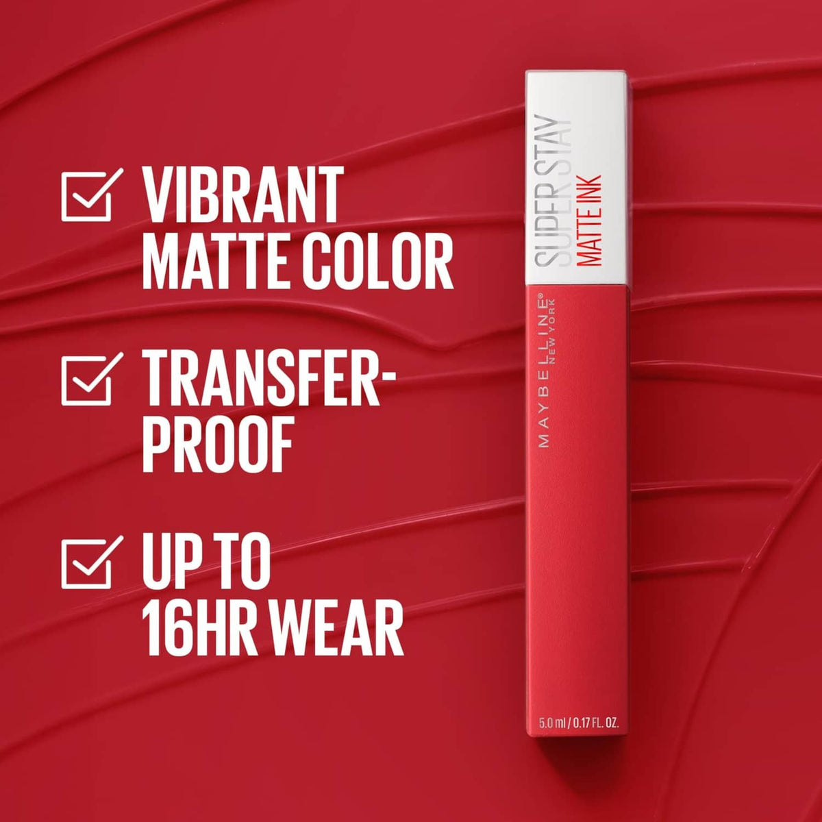 Red matte liquid lipstick tube with doe-foot applicator