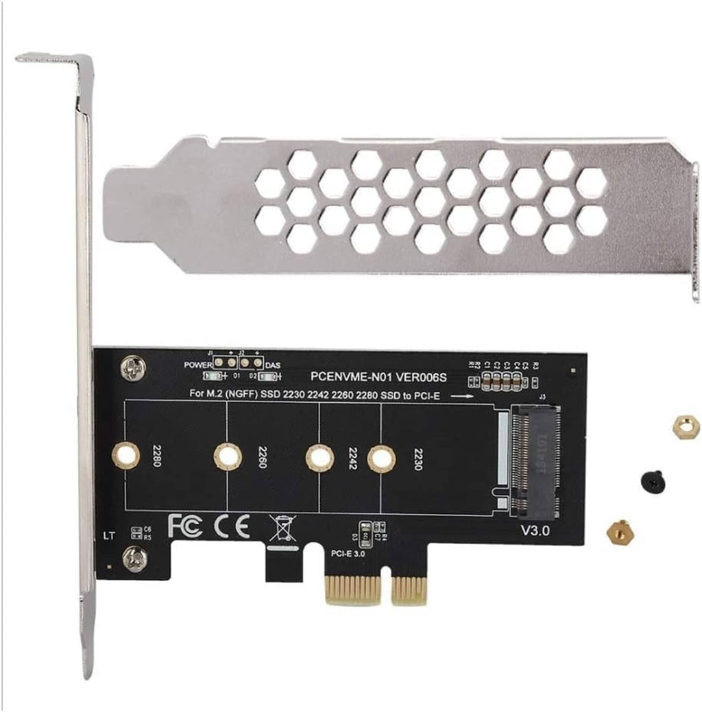 PCIe adapter card close-up with vented full bracket and gold PCIe edge connector