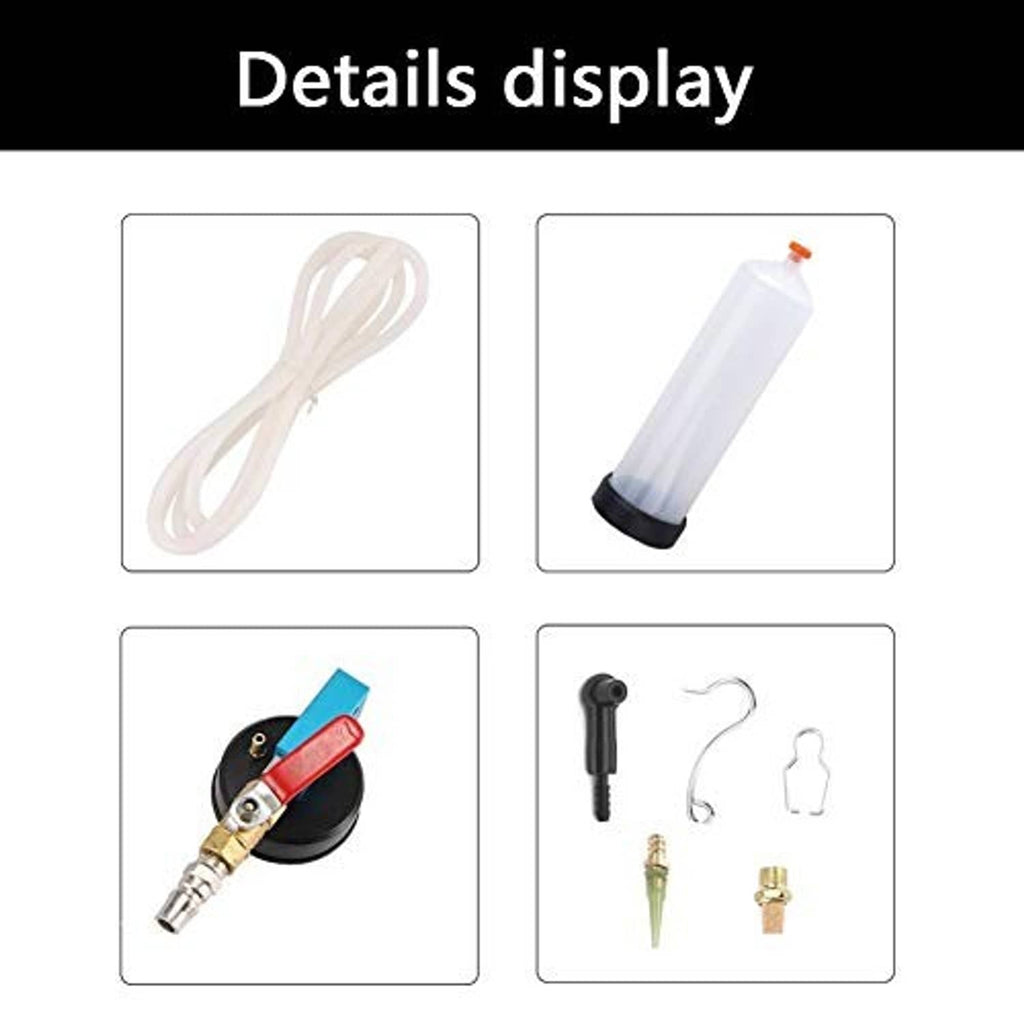 Brake fluid extractor accessories set with clear bottle, tubing, hook, and connector fittings