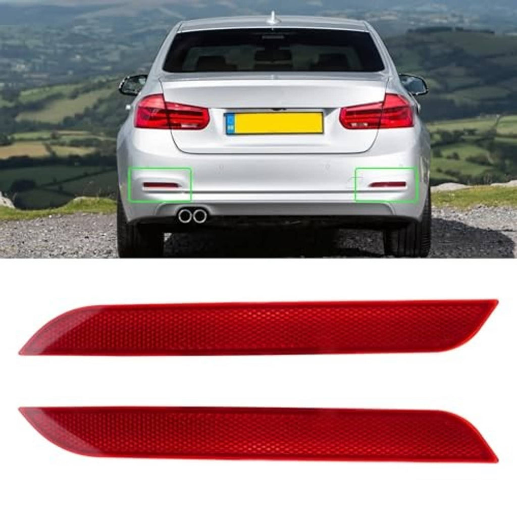 Red rear bumper reflector lens pair for rear bumper, angled with textured surface