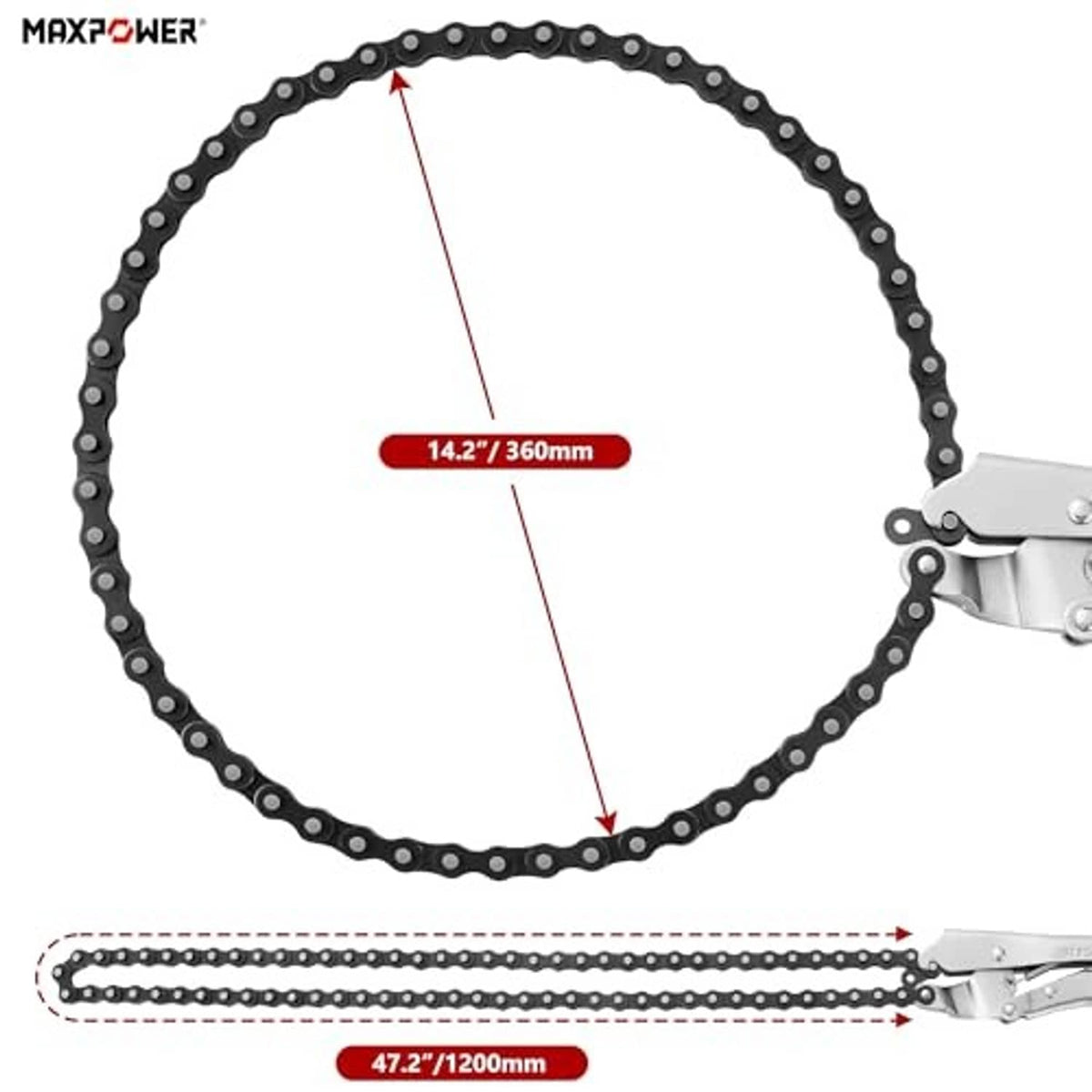 Locking chain clamp pliers with long black chain for 47.2 in reach
