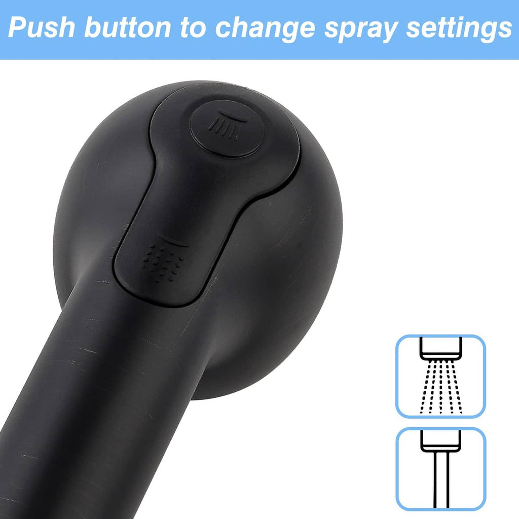 Black pull-down sprayer head with top push button for spray settings