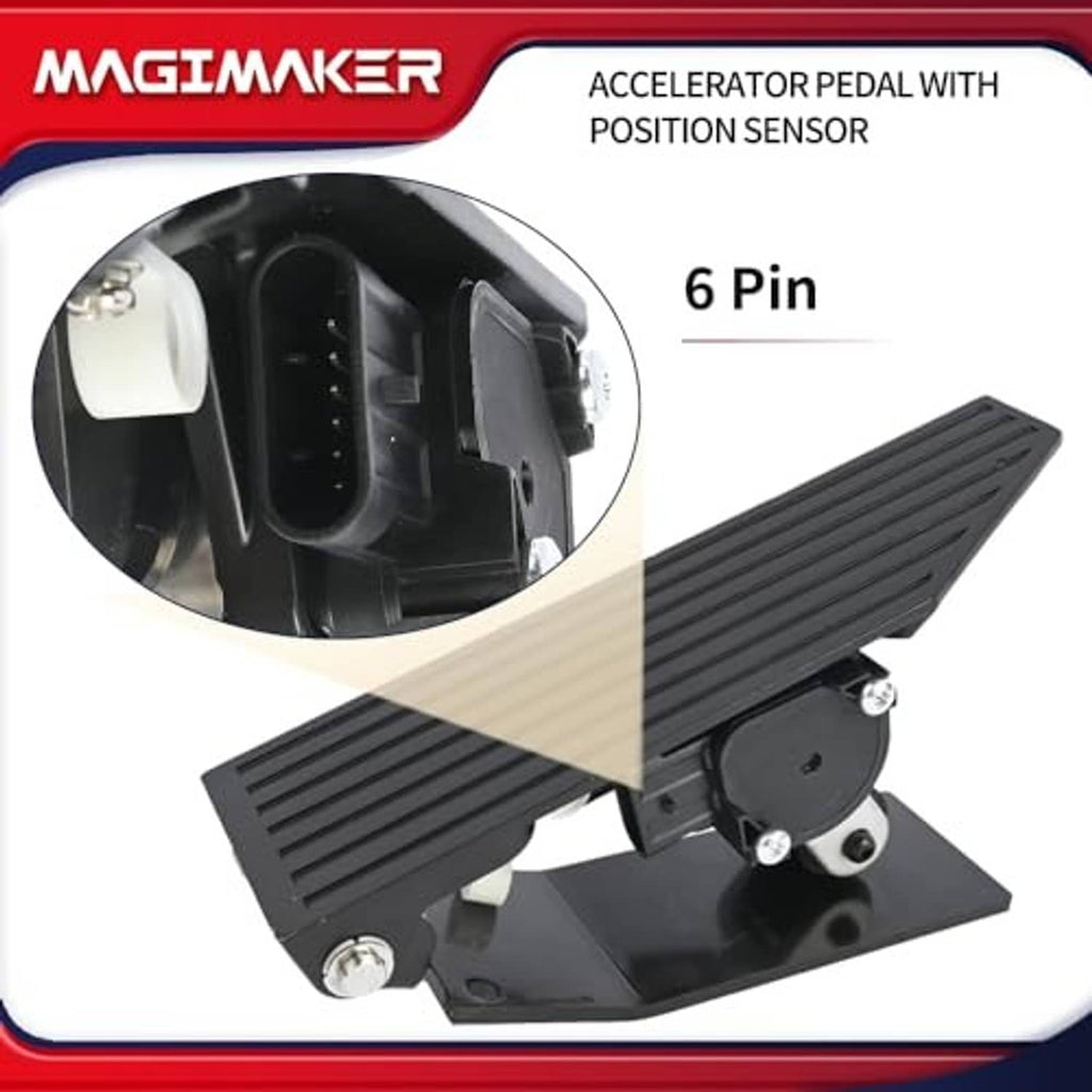 Black accelerator pedal with position sensor, side view plus connector area close-up
