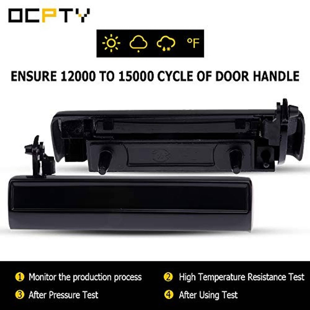 Black exterior door handle with internal mounting assembly, front passenger right