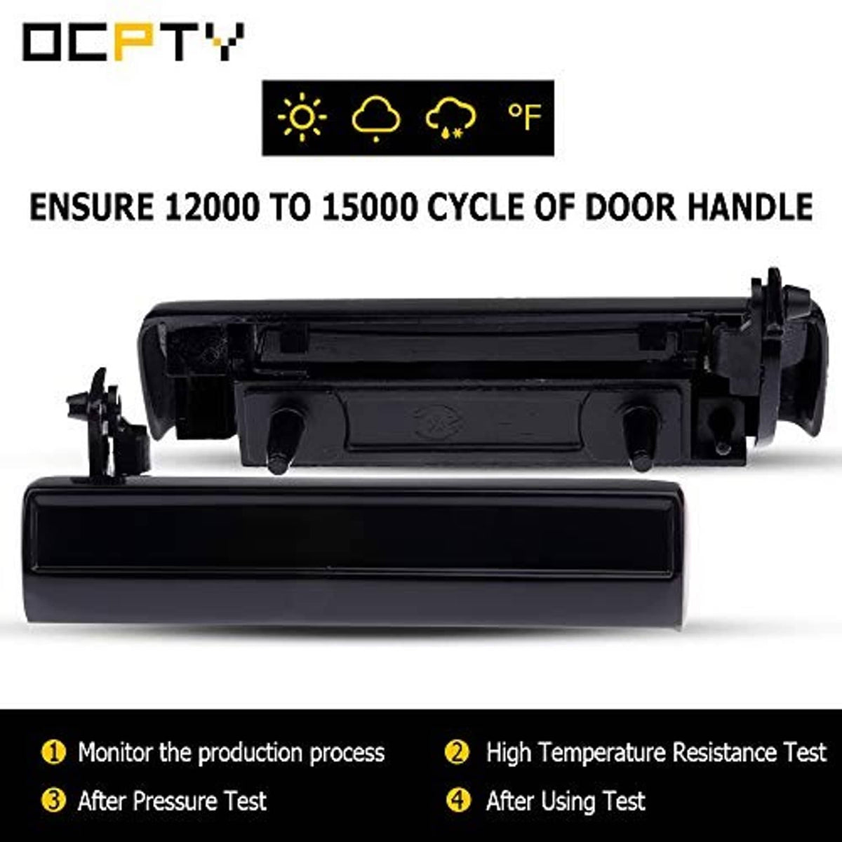 Black exterior door handle with internal mounting assembly, front passenger right