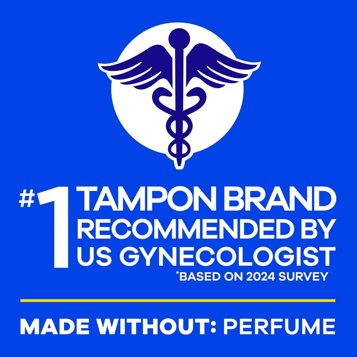 Tampon icon with no perfume claim and recommended by gynecologist mark