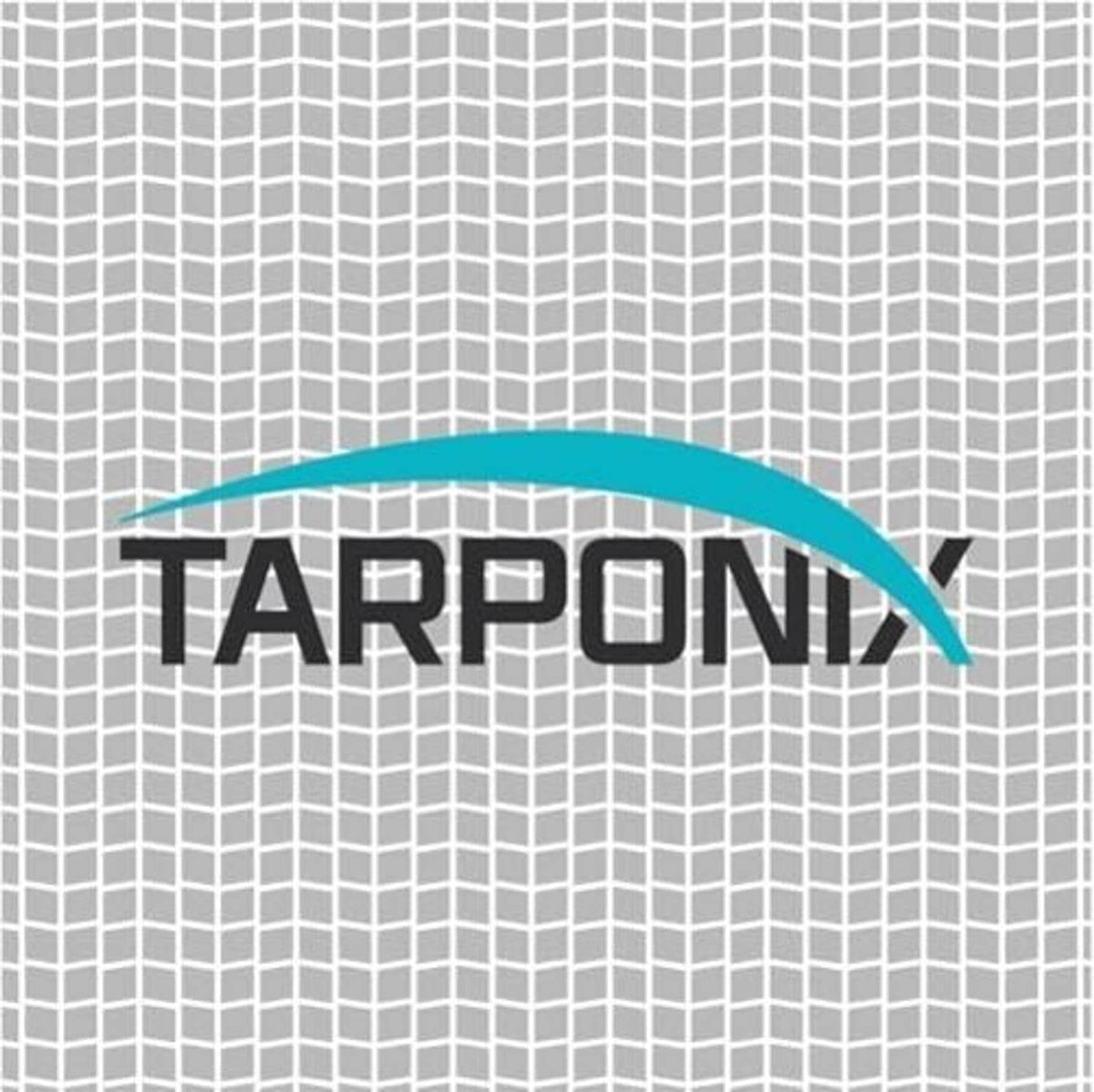 Light gray mesh shade tarp material sample with TARAPONIX logo