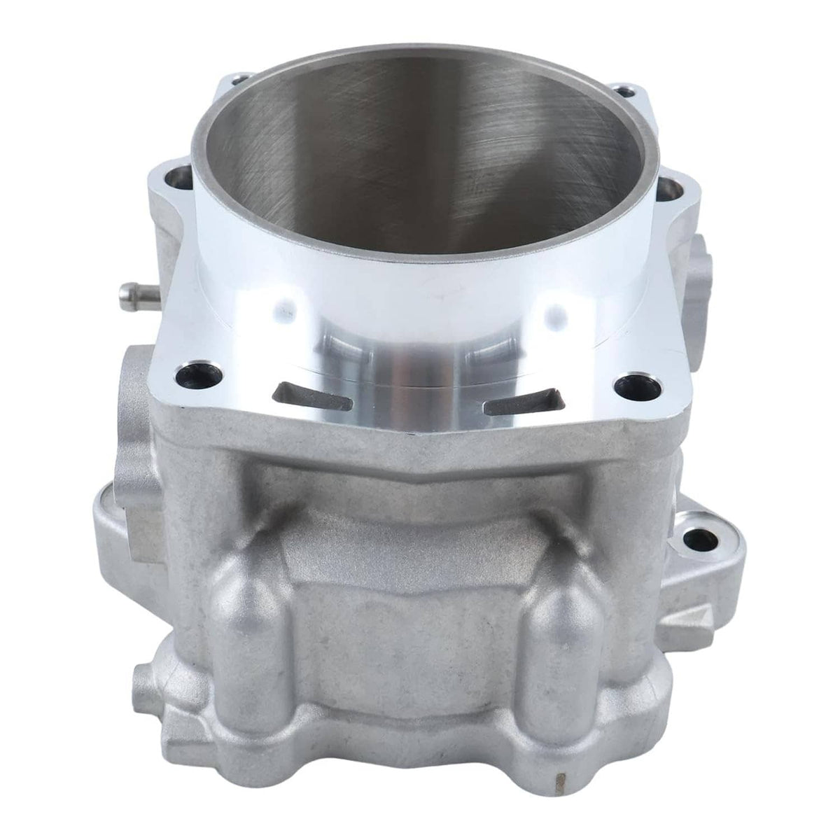 Standard bore cylinder jug, top view of machined aluminum cylinder with side slots