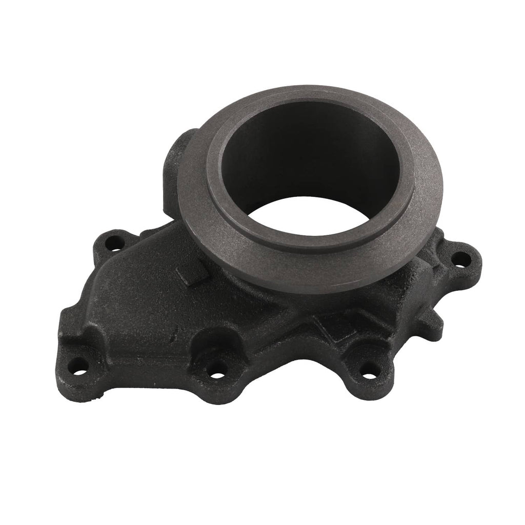Turbo exhaust housing pedestal with round bore and four-point mounting, dark finish