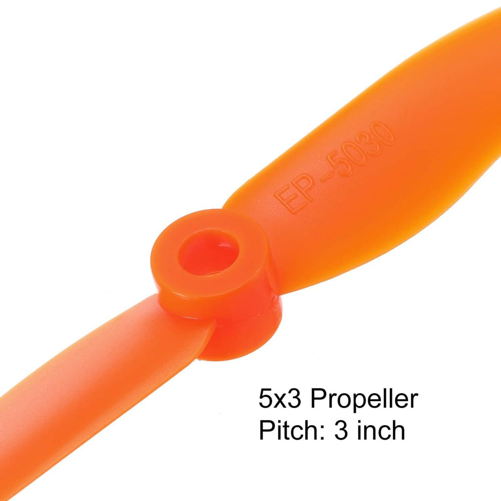 Orange two-blade propeller with hub and blades, marked EP-7200, 3-inch pitch