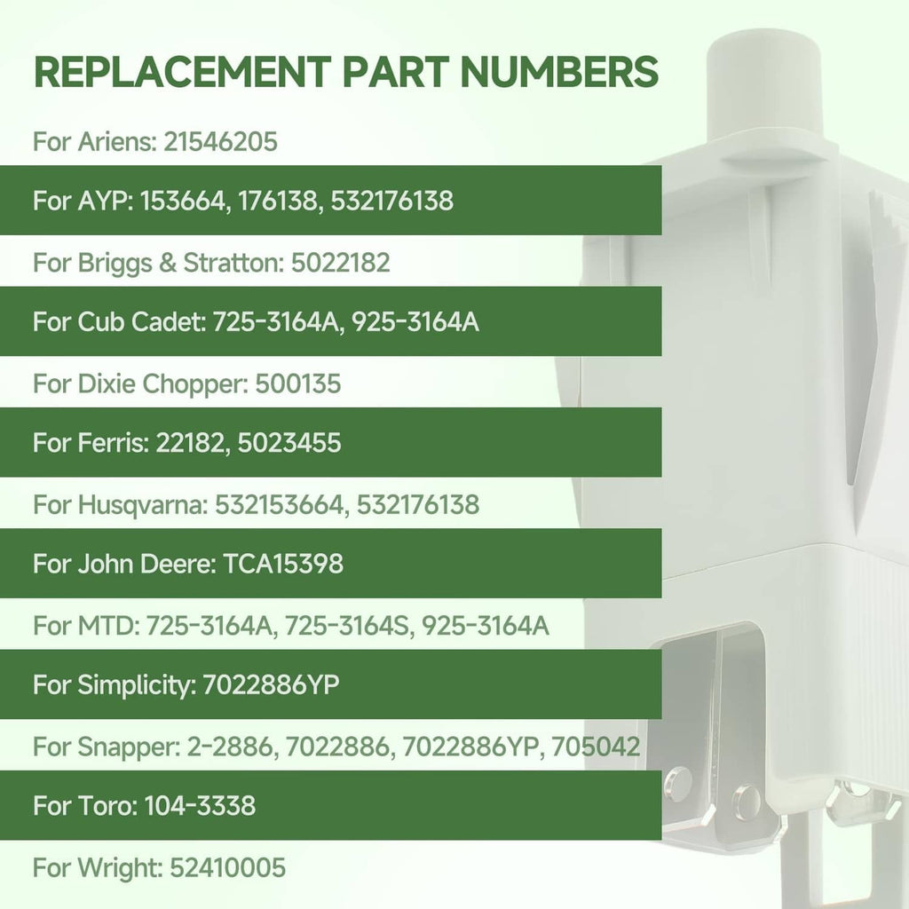 Replacement part number chart for lawn mower interlock safety switch