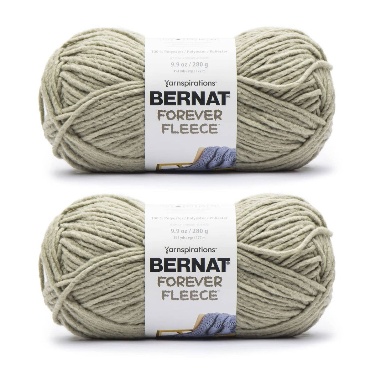 Bernat Forever Fleece yarn skeins, two-pack, light gray sage with brand label